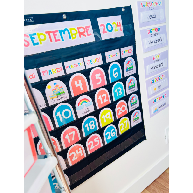 Calendrier de classe à pochettes thème Éclatant
