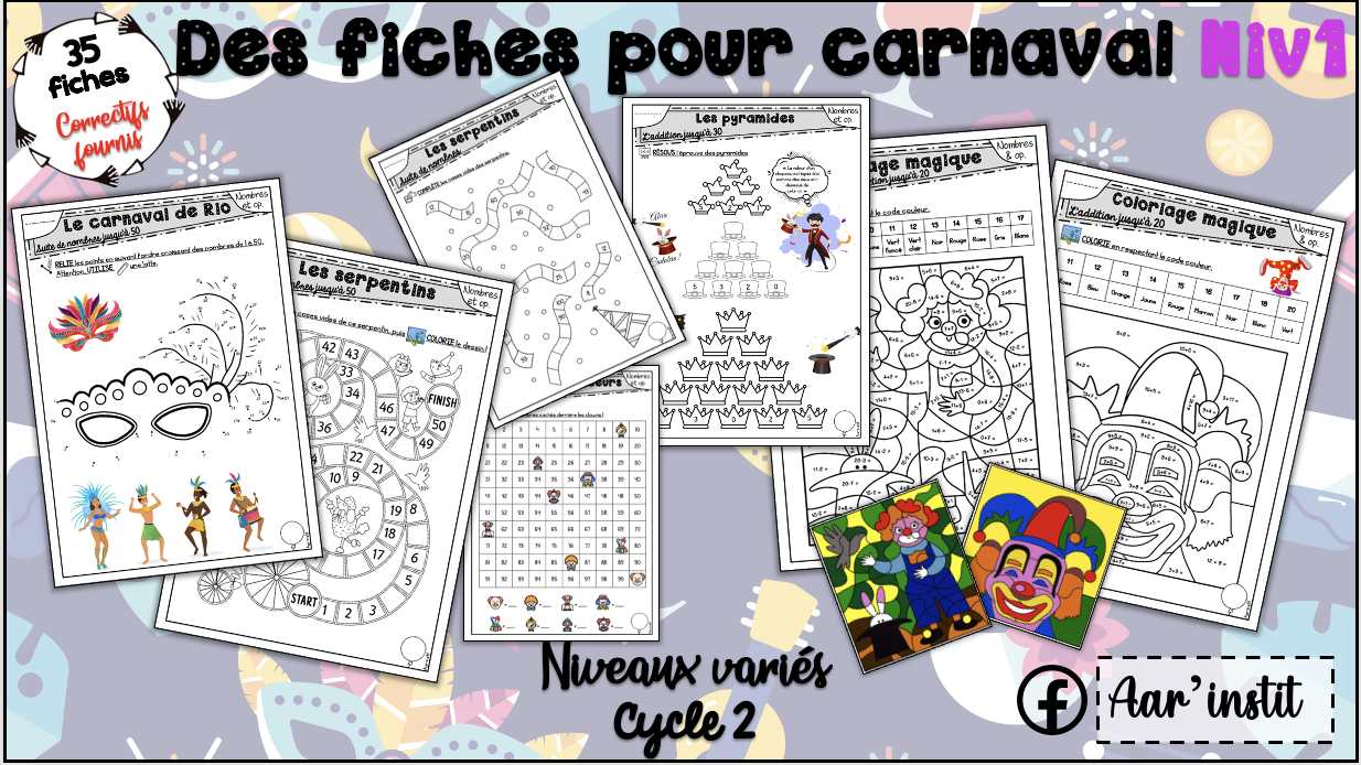 Des fiches pour carnaval cycle 2